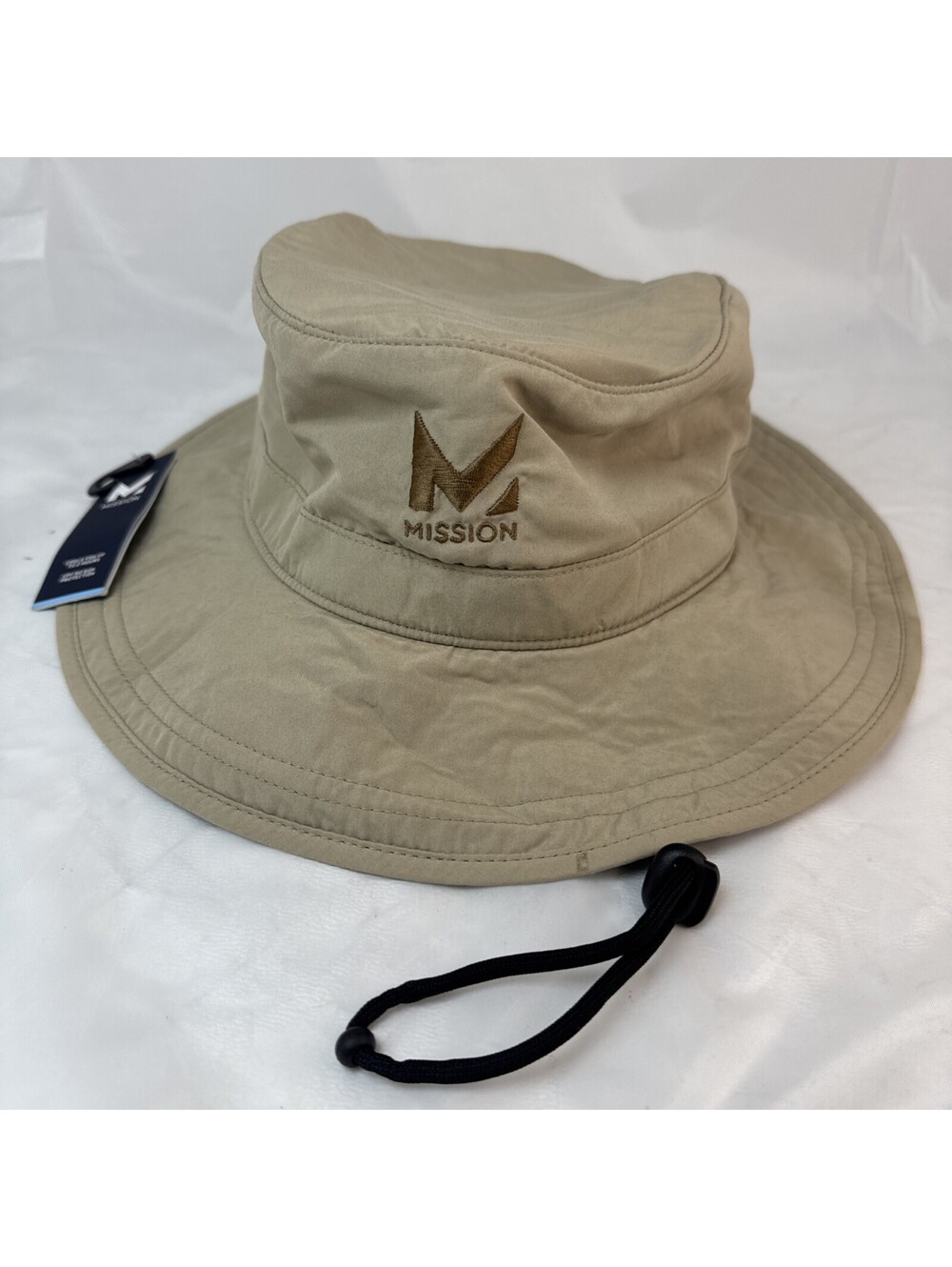 NWT Mission Cooling Bucket Hat One-Size Khaki UPF 50 Lightweight Embroidered